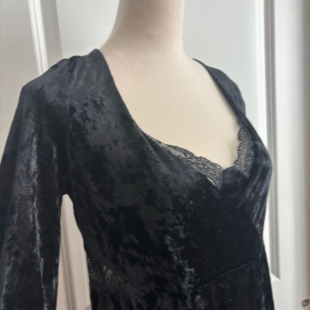 Free People Kat Black Crushed Velvet & Lace Mini Dress XL Whimsygoth Witchy - Picture 4 of 15